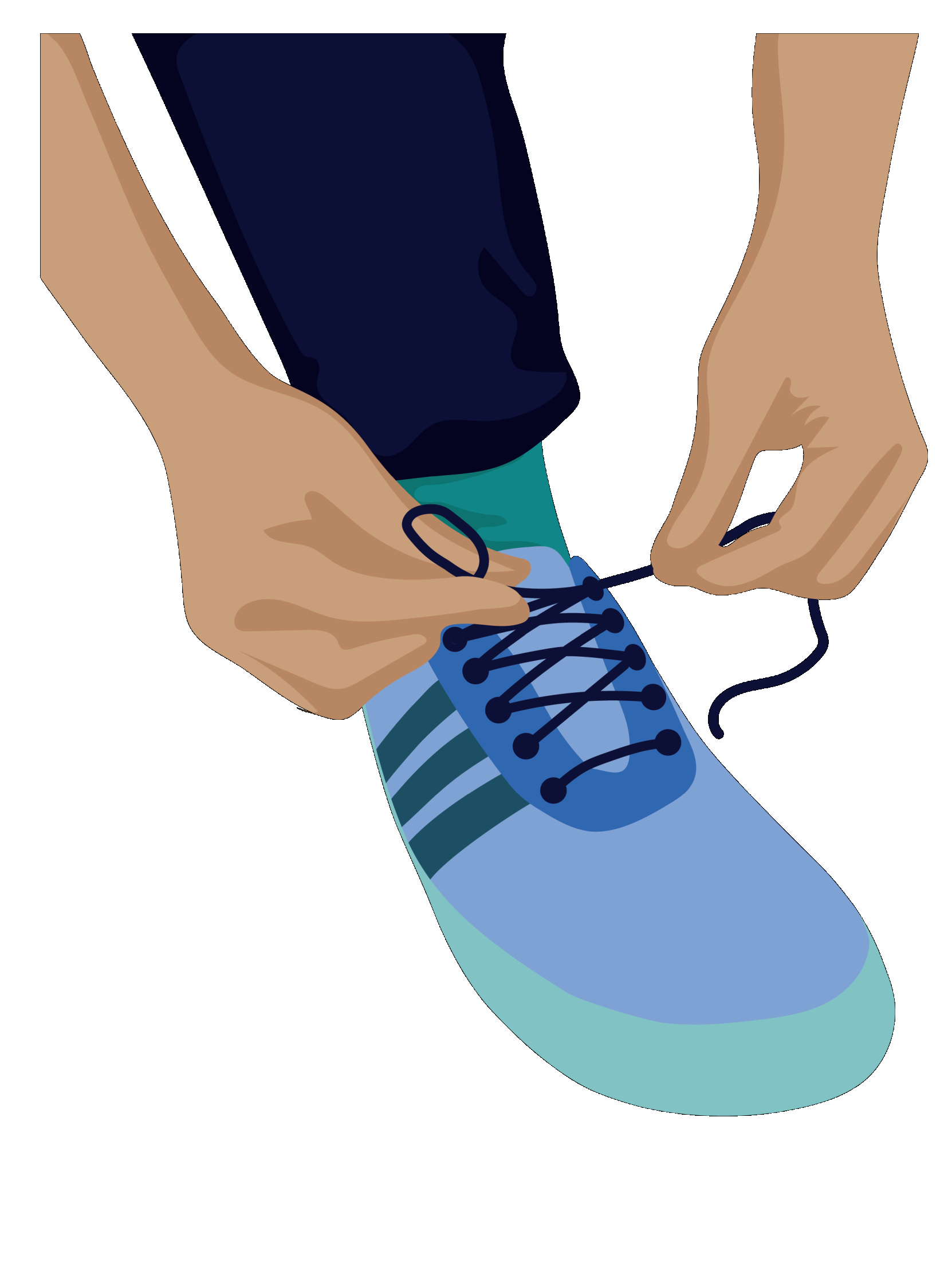 two hands are doing up laces of a sports shoe