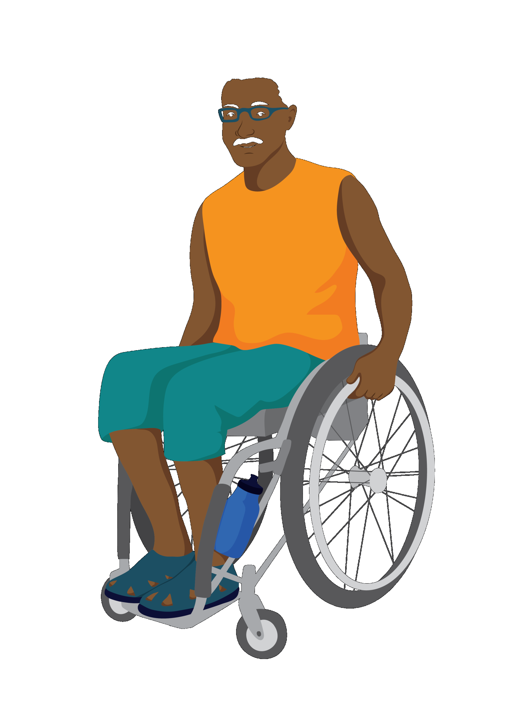 A man is sitting in his wheelchair with his hands on the push rims.