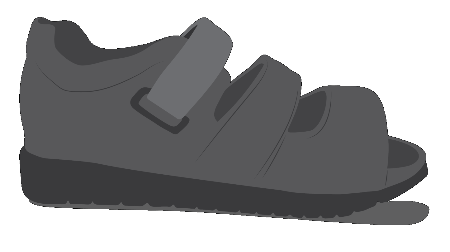 An example of a therapeutic sandal with self-adhesive strap closures